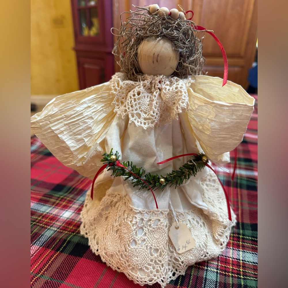 Handmade Handcrafted Angel crochet lace Christmas holiday nativity tree topper